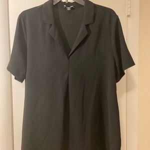 Black Short-Sleeve Collared Blouse - Women's